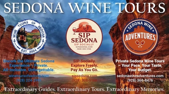 Wine Tours of Sedona, SIP Sedona and Sedona Wine Adventures — three divisions of Sedona Wine Tours over the red rocks